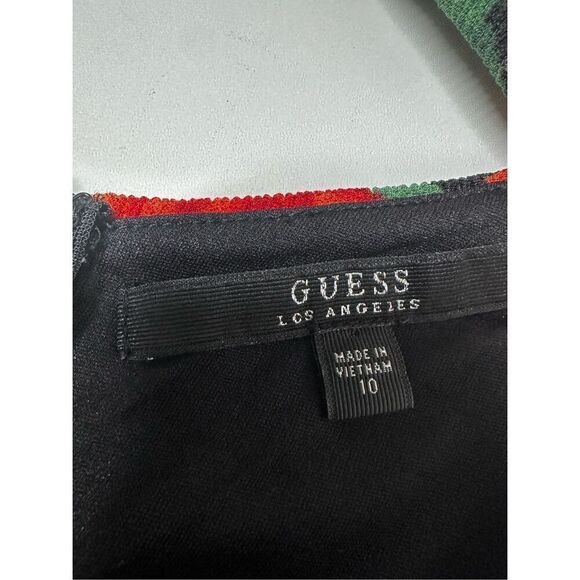 Guess Bohemian Red Black Green Roses Pattern Dress Size 10 Zip EUC - Picture 4 of 14